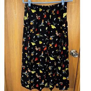 Vintage Two Twenty women’s gardening floral black long midi skirt (medium)